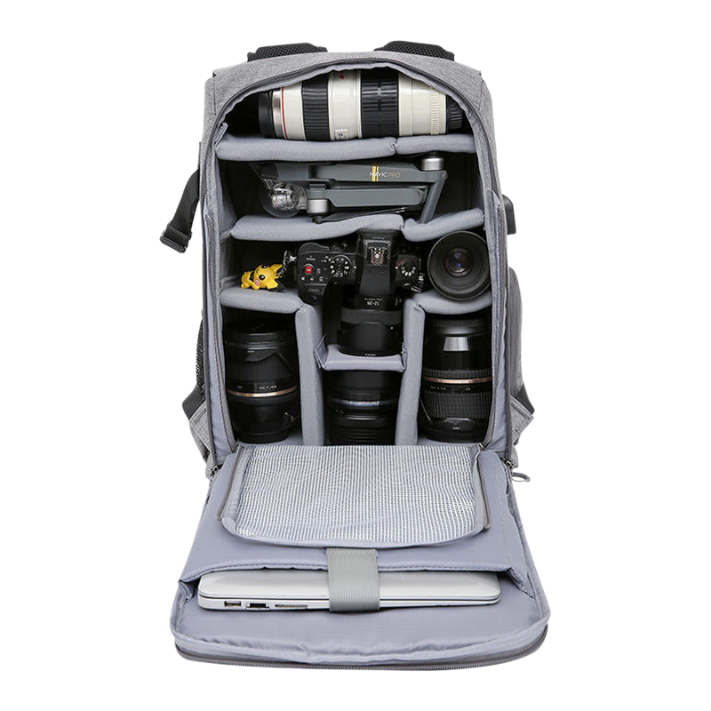 15.6インチのラップトップとDSLRカメラ（ダークグレー）に適した防水雨カバー付きの大型カメラ機器バックパック